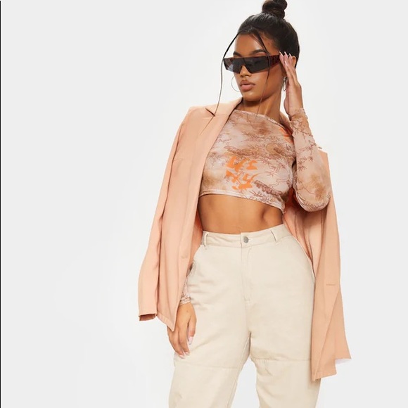 Pretty Little things Orange Tie Dye Printed Mesh Long Sleeve Crop Top - Picture 4 of 5